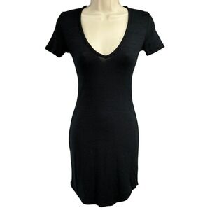 Golden by TNA Aritzia Black Bodycon Mini Dress Deep V Neck Stretch XXS‎
